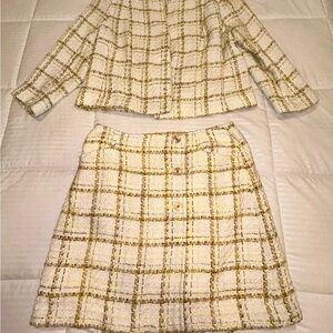 CAbi Cream and White A-Line Mini Skirt Set